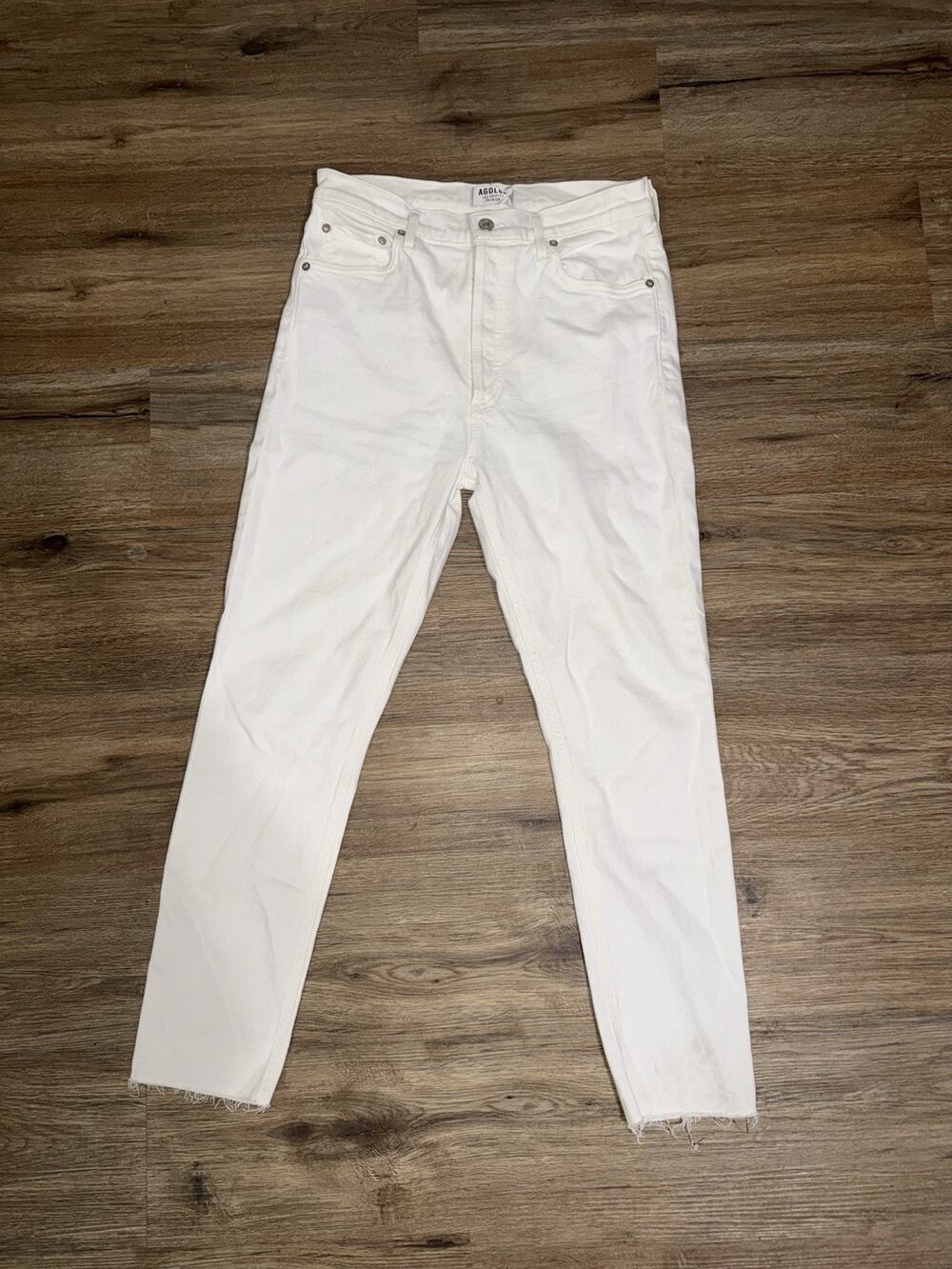 AGOLDE Nico High Rise Skinny Fit Jeans Womens 29 White Button-Fly Raw Hem Denim